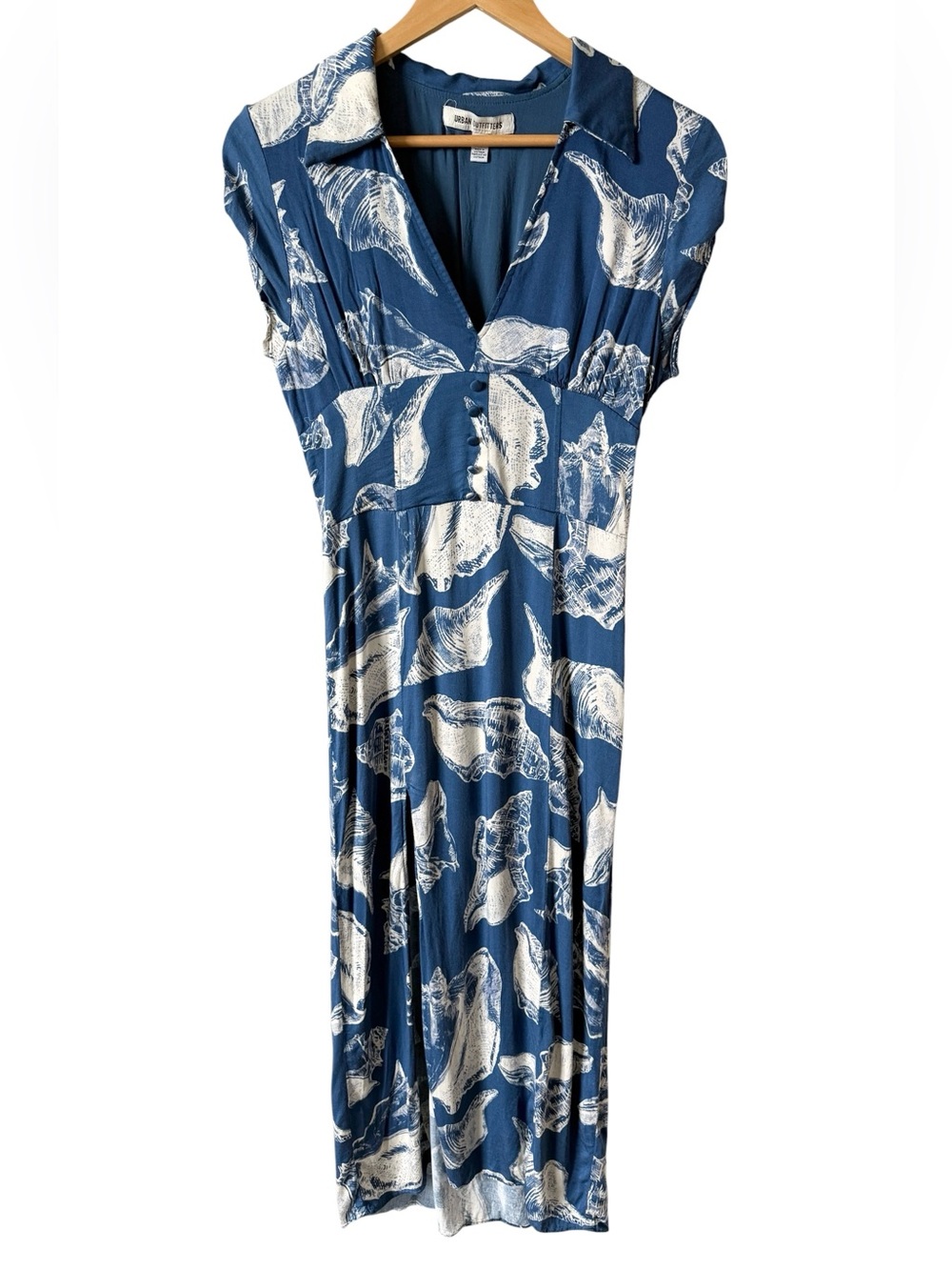 Urban Outfitters Chantelle Midi Dress Blue Shell Print Side Slit XS